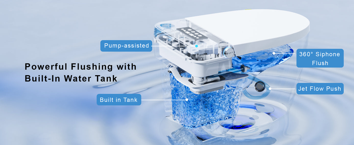 Smart Toilet with Built-In Tank, One-Piece Bidet toilet with Foot Flush, Auto Lid/Flush, Heated Seat, Warm Water&Dryer, Dual Flush & Dual Waterway, Foam Shield, Remote, LED Display&Night Light