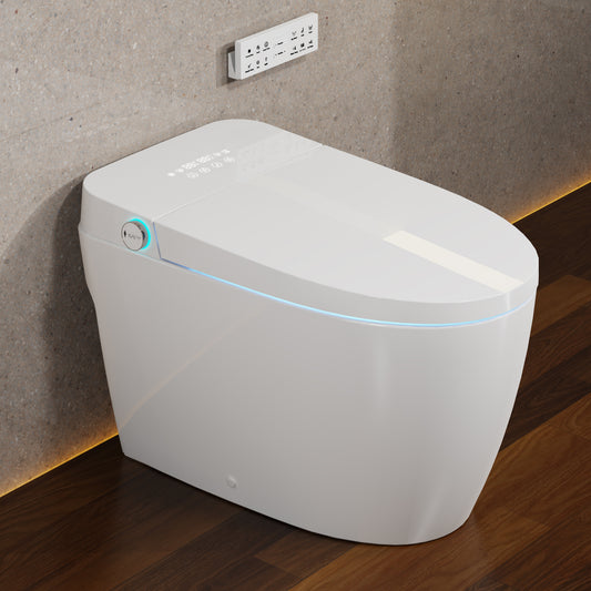 Smart Toilet with Built-In Tank, One-Piece Bidet toilet with Foot Flush, Auto Lid/Flush, Heated Seat, Warm Water&Dryer, Dual Flush & Dual Waterway, Foam Shield, Remote, LED Display&Night Light