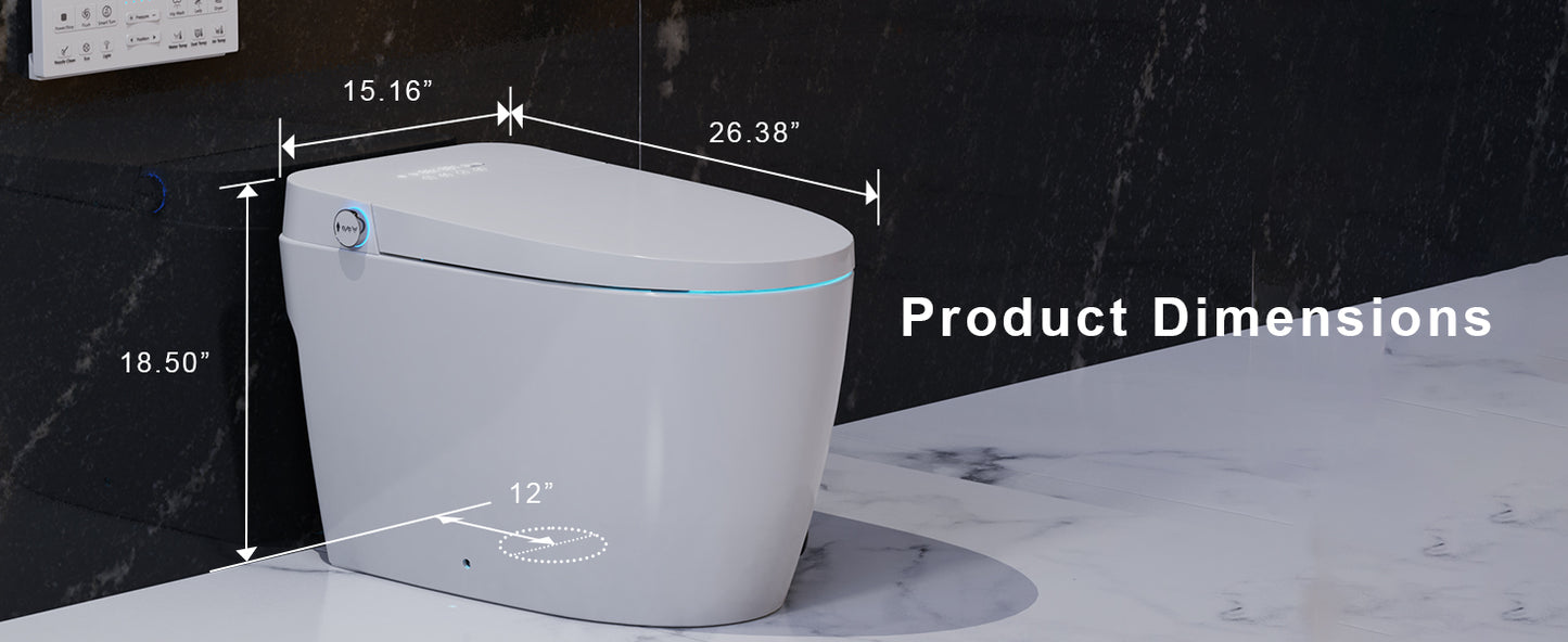 Smart Toilet with Built-In Tank, One-Piece Bidet toilet with Foot Flush, Auto Lid/Flush, Heated Seat, Warm Water&Dryer, Dual Flush & Dual Waterway, Foam Shield, Remote, LED Display&Night Light