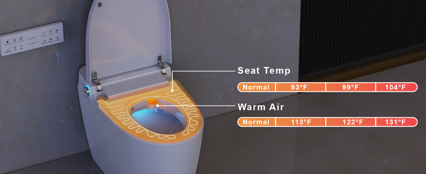 Smart Toilet with Built-In Tank, One-Piece Bidet toilet with Foot Flush, Auto Lid/Flush, Heated Seat, Warm Water&Dryer, Dual Flush & Dual Waterway, Foam Shield, Remote, LED Display&Night Light