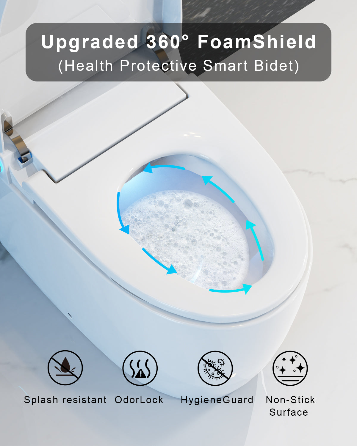 Smart Toilet with Built-In Tank, One-Piece Bidet toilet with Foot Flush, Auto Lid/Flush, Heated Seat, Warm Water&Dryer, Dual Flush & Dual Waterway, Foam Shield, Remote, LED Display&Night Light