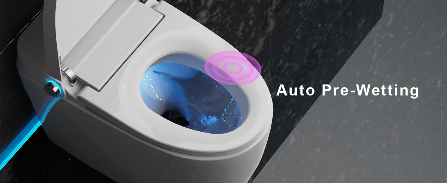 Smart Toilet with Built-In Tank, One-Piece Bidet toilet with Foot Flush, Auto Lid/Flush, Heated Seat, Warm Water&Dryer, Dual Flush & Dual Waterway, Foam Shield, Remote, LED Display&Night Light