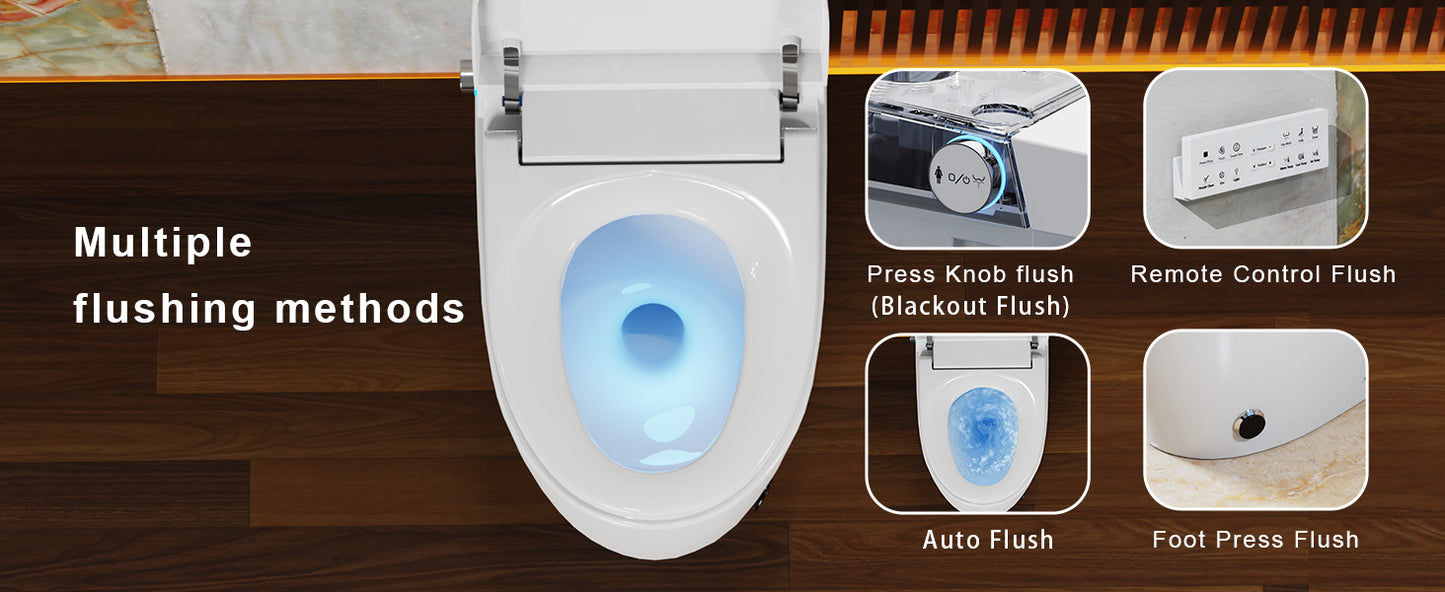 Smart Toilet with Built-In Tank, One-Piece Bidet toilet with Foot Flush, Auto Lid/Flush, Heated Seat, Warm Water&Dryer, Dual Flush & Dual Waterway, Foam Shield, Remote, LED Display&Night Light